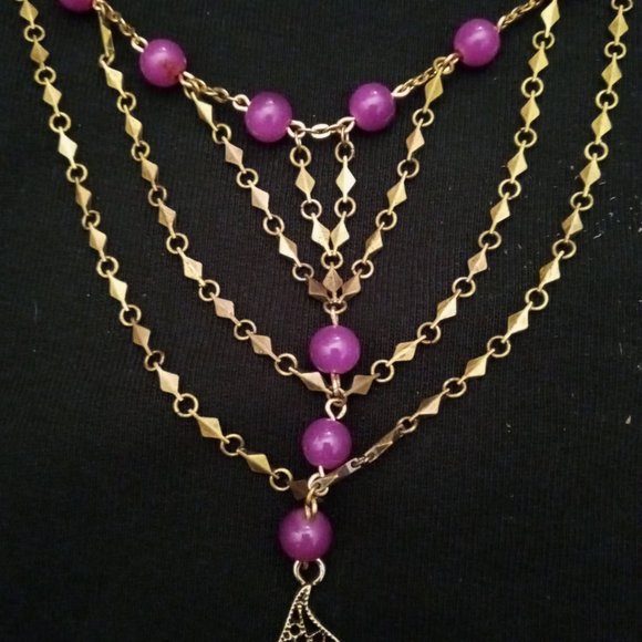 Beaded Bronze Multi-chained Necklace - Picture 2 of 4